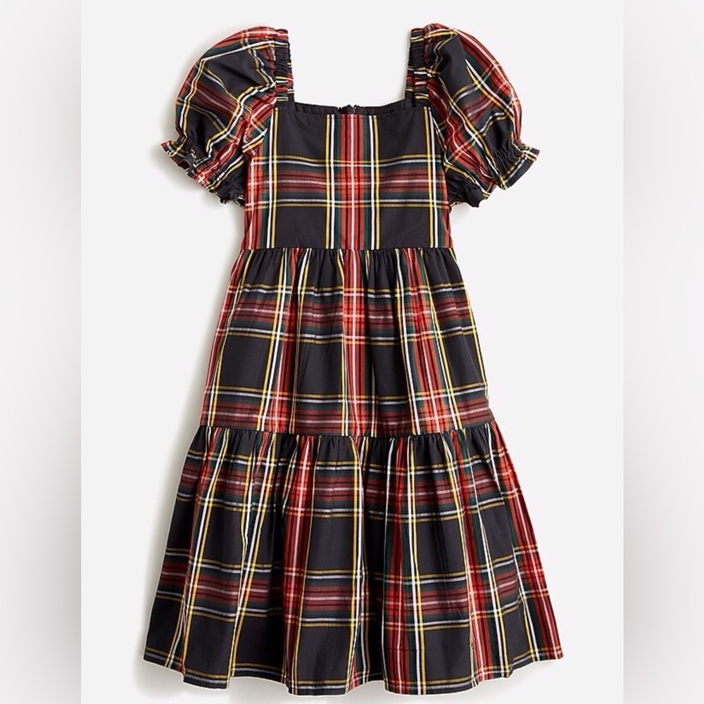 Crewcuts Girls 10 Squareneck Tiered Stewart Tartan Plaid Dress